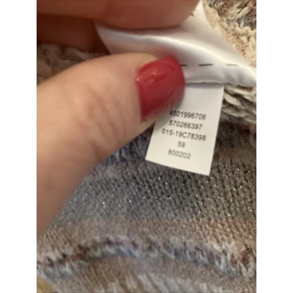 Chico’s Striped Mixed-Yarn Cocoon Cardigan Women’s Size M Open Front Curved Hem - Picture 8 of 11